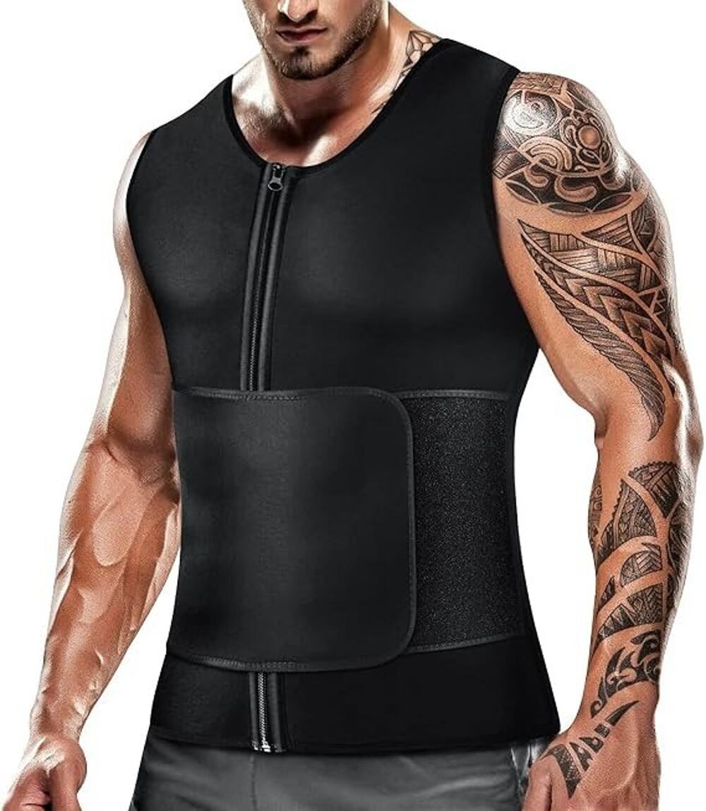 Cimkiz Men's Waist Trainer Sauna Suit Shirt Gym Exercise Compression Vest Large